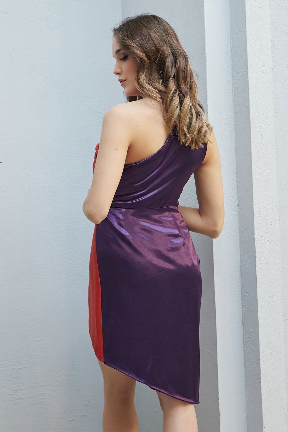 Petra Petrova-Mor Turuncu Asimetrik Elbise Reyna-Elbise-6-Milagron.com