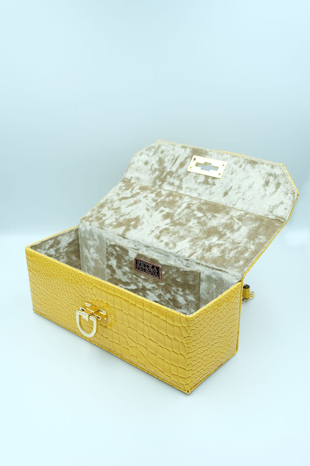 Petra Petrova-Sari Krokodil Baskılı Kutu Çanta-Omuz Çantası-3-Milagron.com