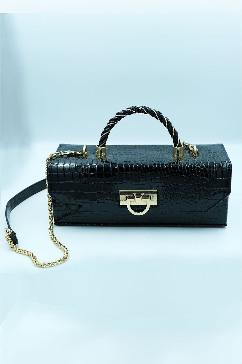 Petra Petrova-Si̇yah Krokodil Baskılı Kutu Çanta-El Çantası-1-Milagron.com