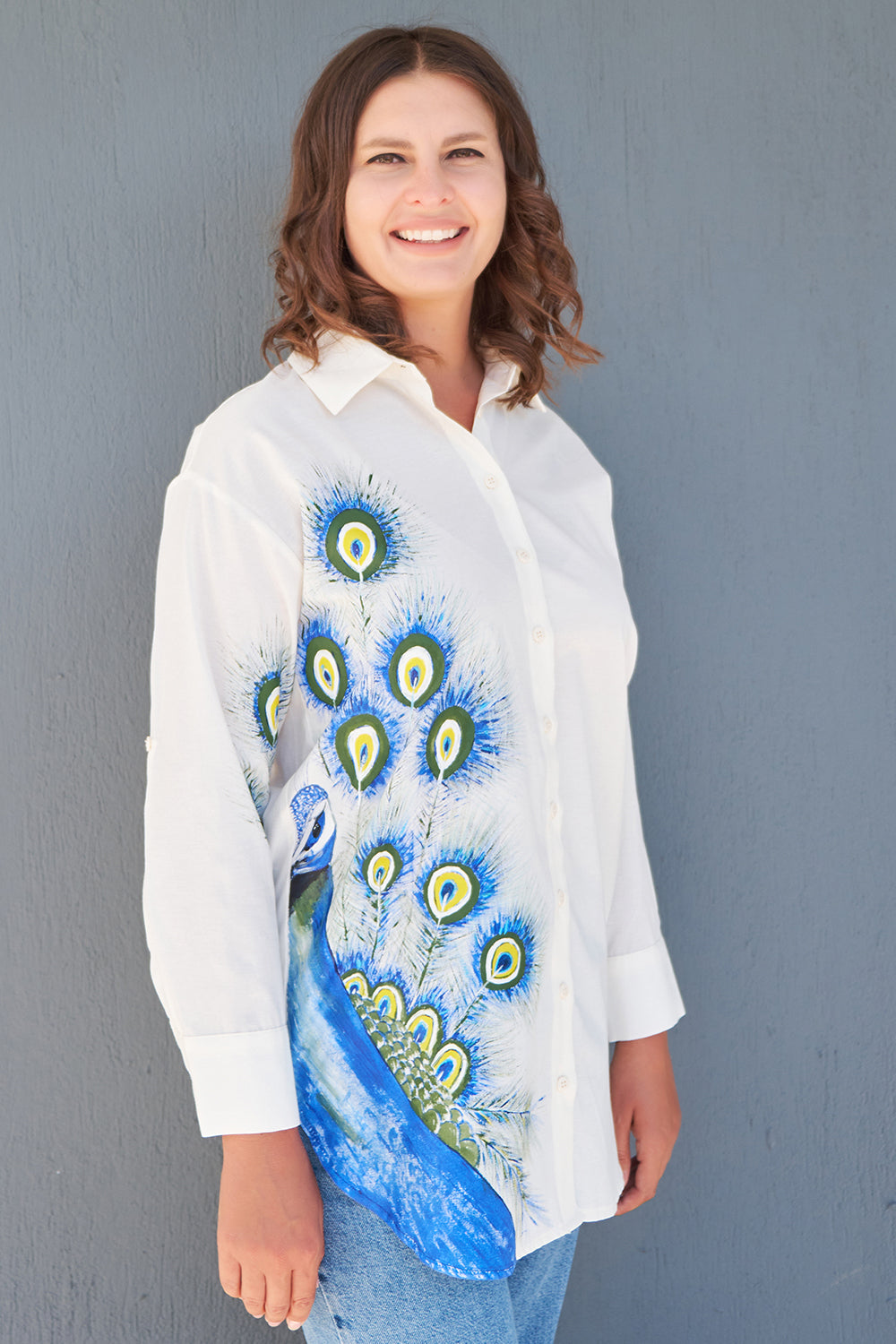 Petra Petrova-Tavus Kuşu El Çizimi Gömlek-Gömlek-1-Milagron.com