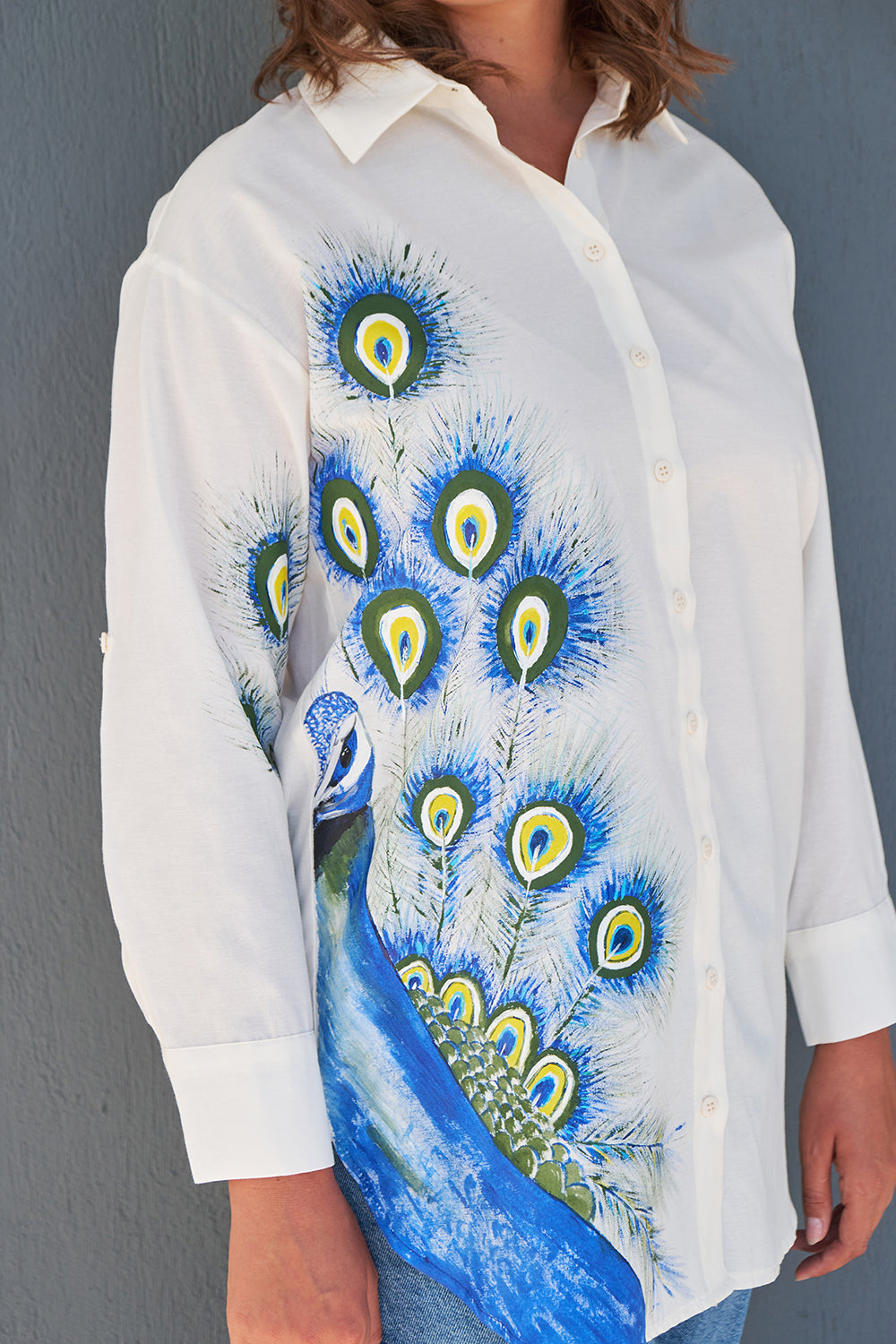 Petra Petrova-Tavus Kuşu El Çizimi Gömlek-Gömlek-2-Milagron.com