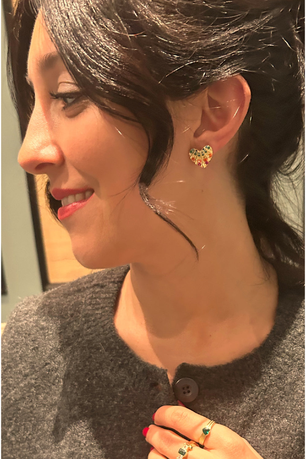 Pia&Co-Pelo Taşlı Kalp Sabit Küpe-Küpe-4-Milagron.com