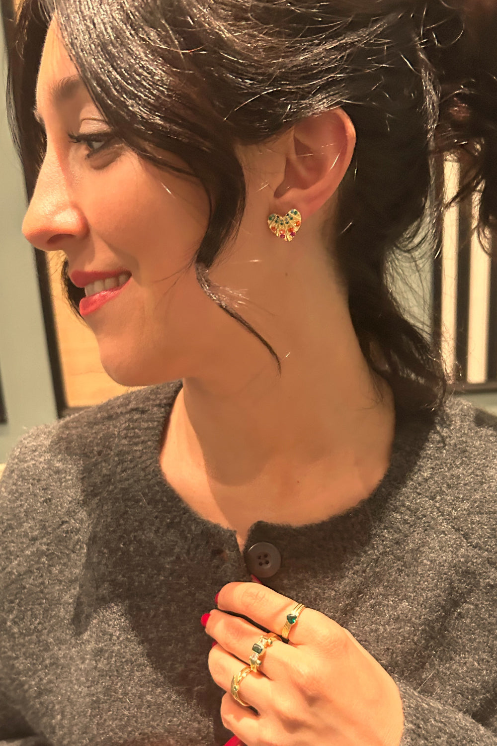 Pia&Co-Pelo Taşlı Kalp Sabit Küpe-Küpe-5-Milagron.com