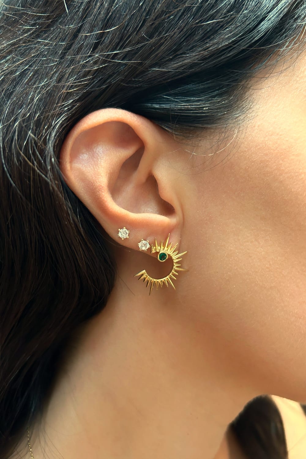 Pia&Co-Solar Taşlı Gümüş Güneş Küpe-Küpe-3-Milagron.com