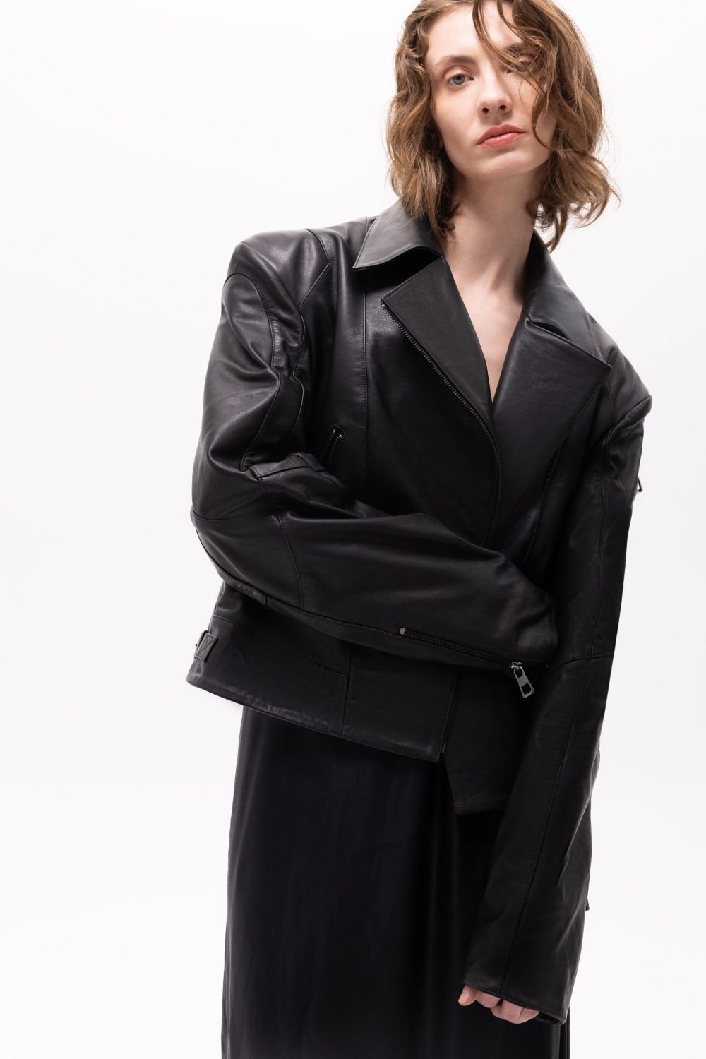 Pica Noir-Medea Pica Saksağan Kabartmalı Deri Biker Ceket-Deri Mont-3-Milagron.com