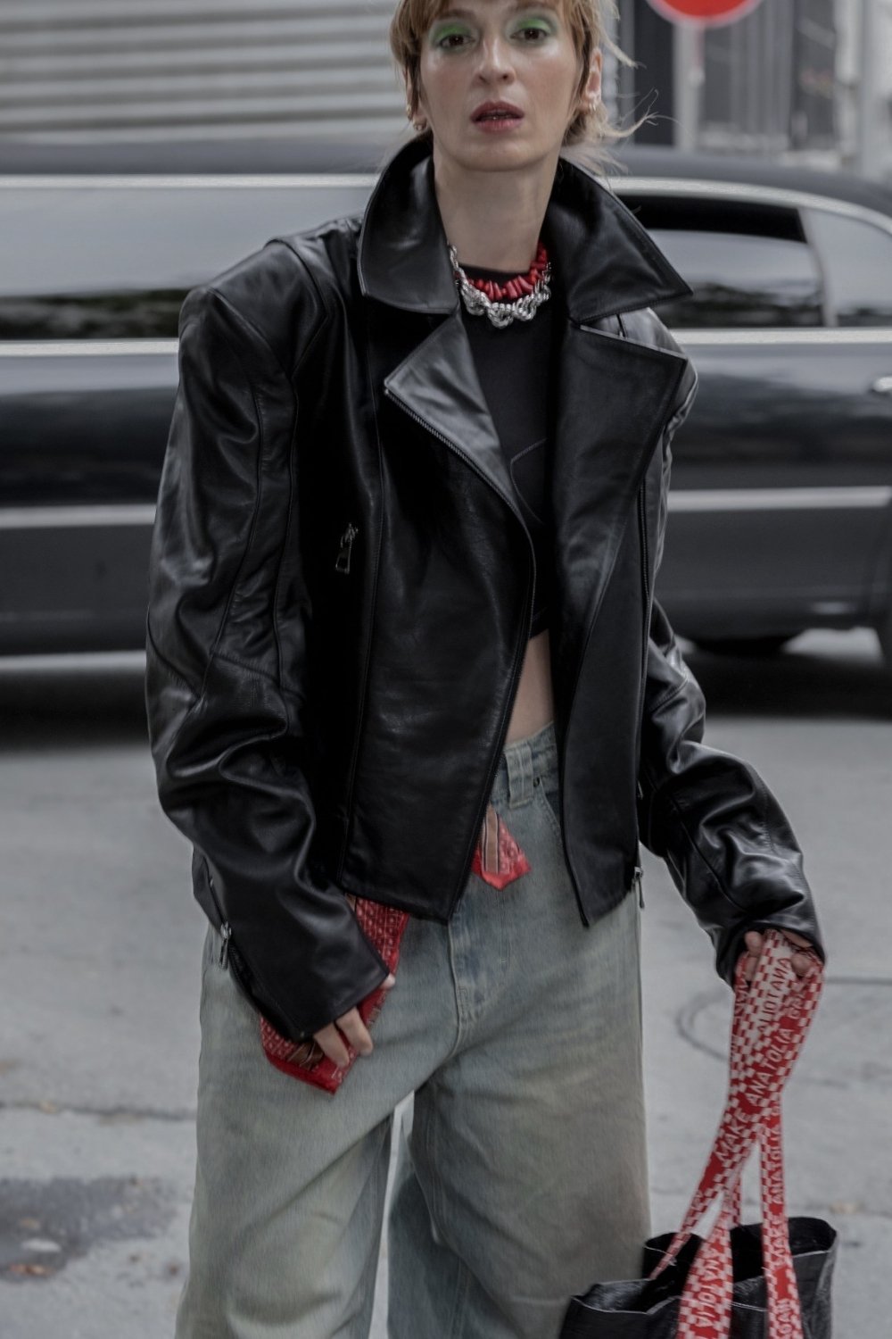 Pica Noir-Medea Pica Saksağan Kabartmalı Deri Biker Ceket-Deri Mont-5-Milagron.com