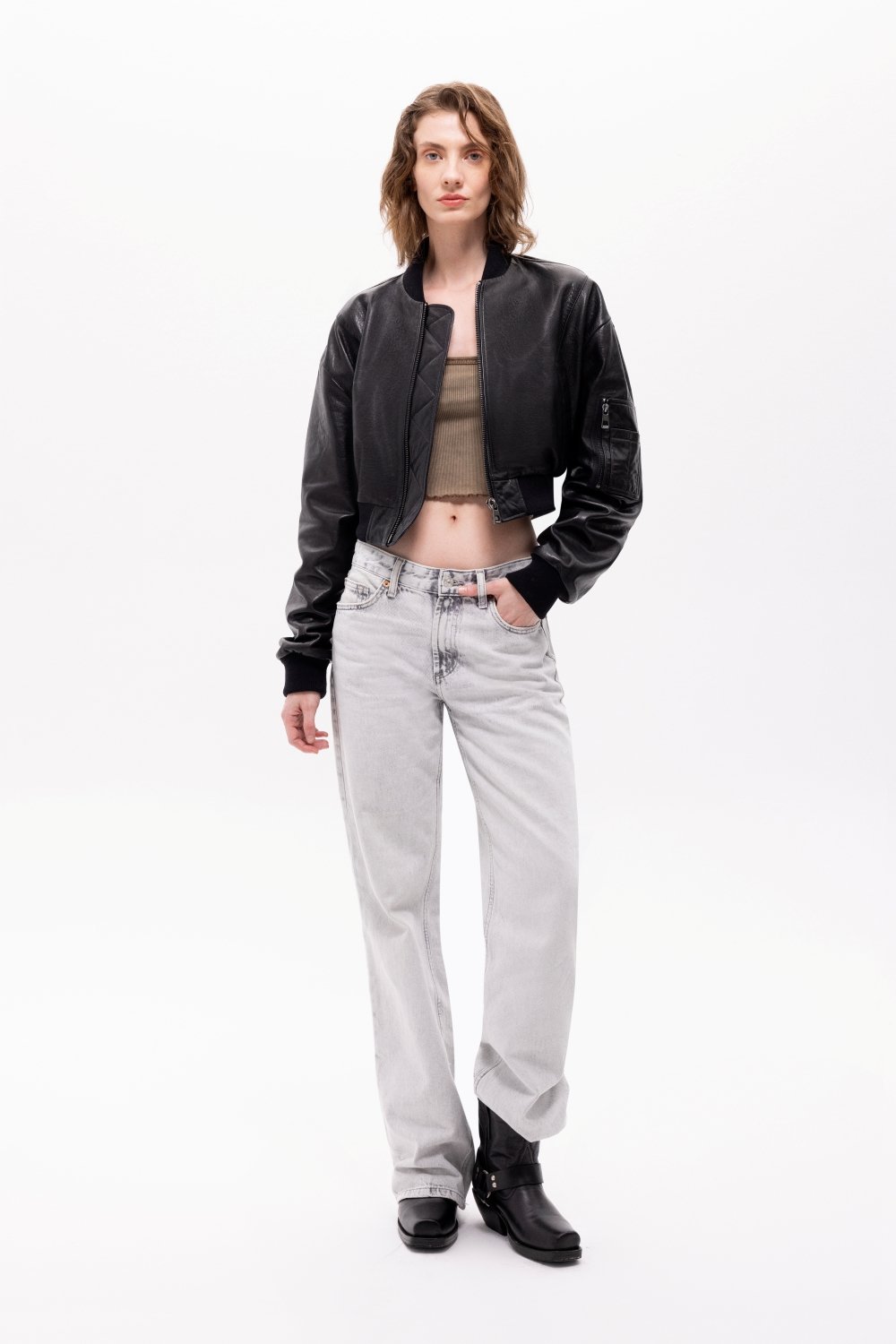 Pica Noir-Pyrha Saksağan Nakışlı Deri Bomber Ceket-Deri Mont-1-Milagron.com