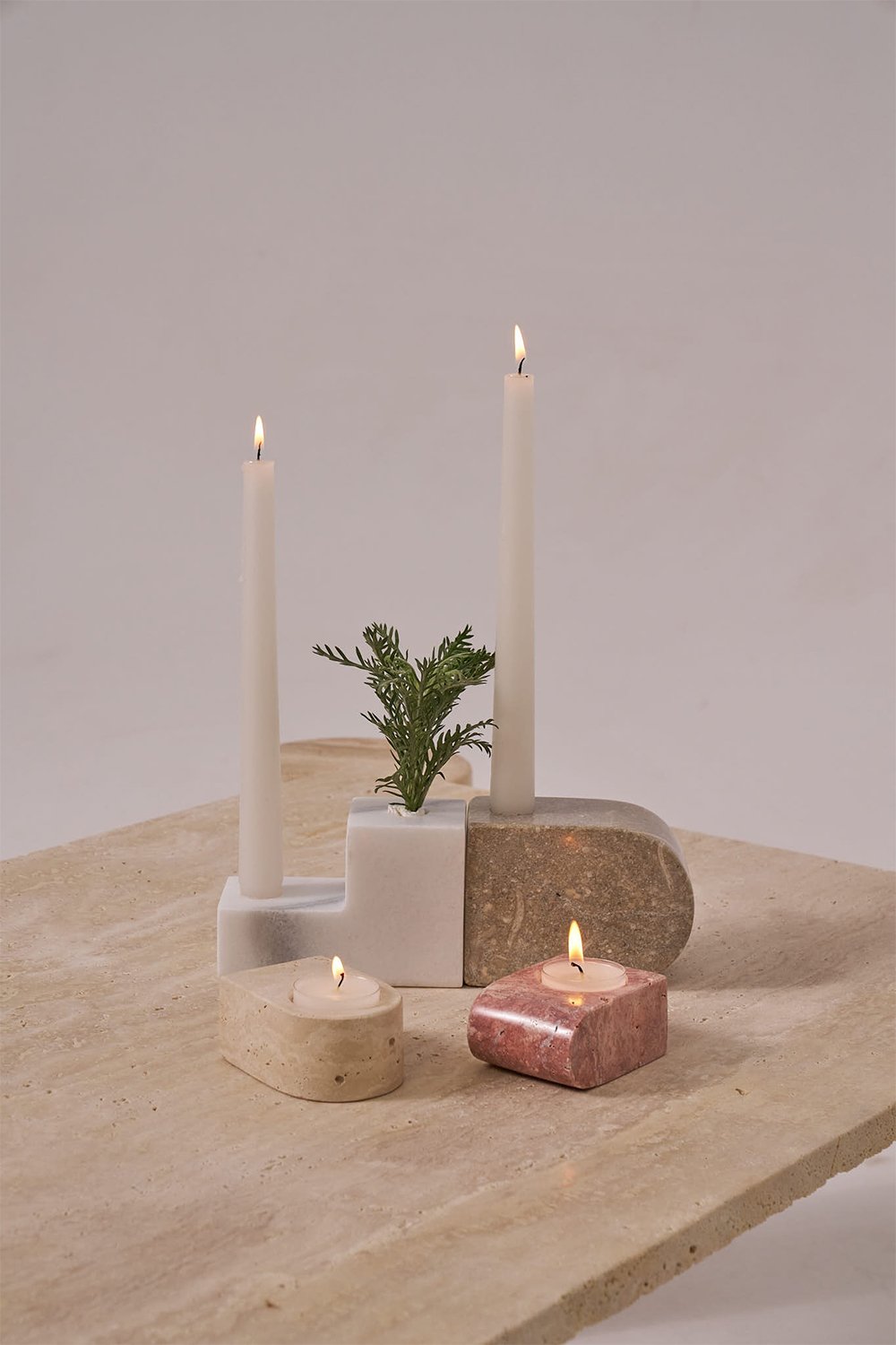 Pietra Collection-Candela Traverten&mermer Şamdan & Tealight Mumluk 4'lü-Kolonya-1-Milagron.com