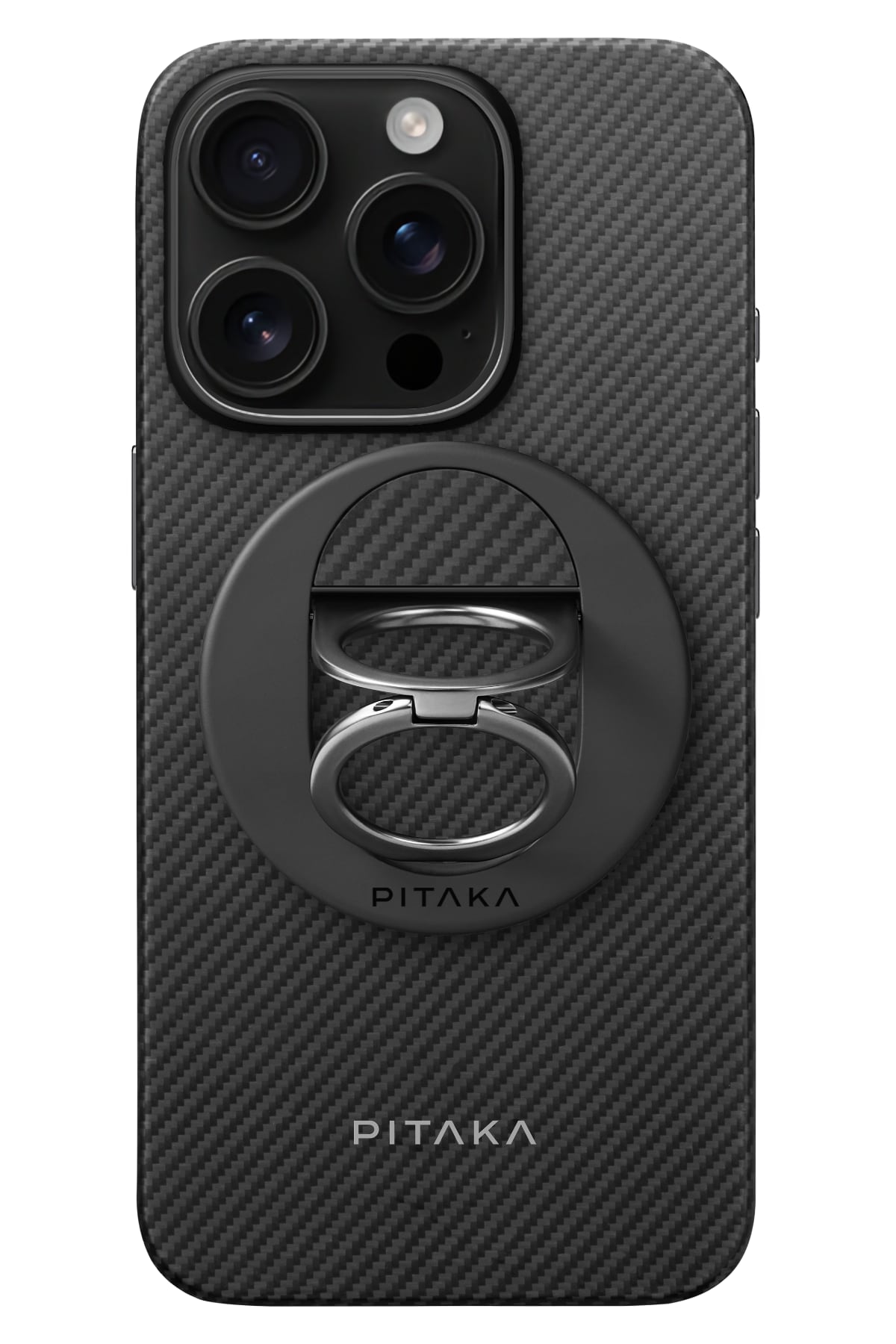 Military-Grade Yüzük Standlı Iphone 16 Pro Magsafe Uyumlu Aramid Fiber Kılıf Siyah