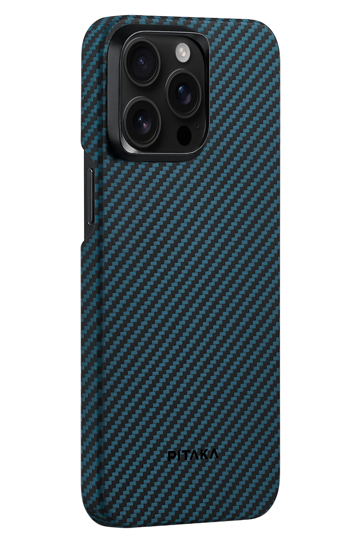 Ultra Slim Iphone 15 Pro Magsafe Uyumlu Aramid Fiber Kılıf Black Blue Twill
