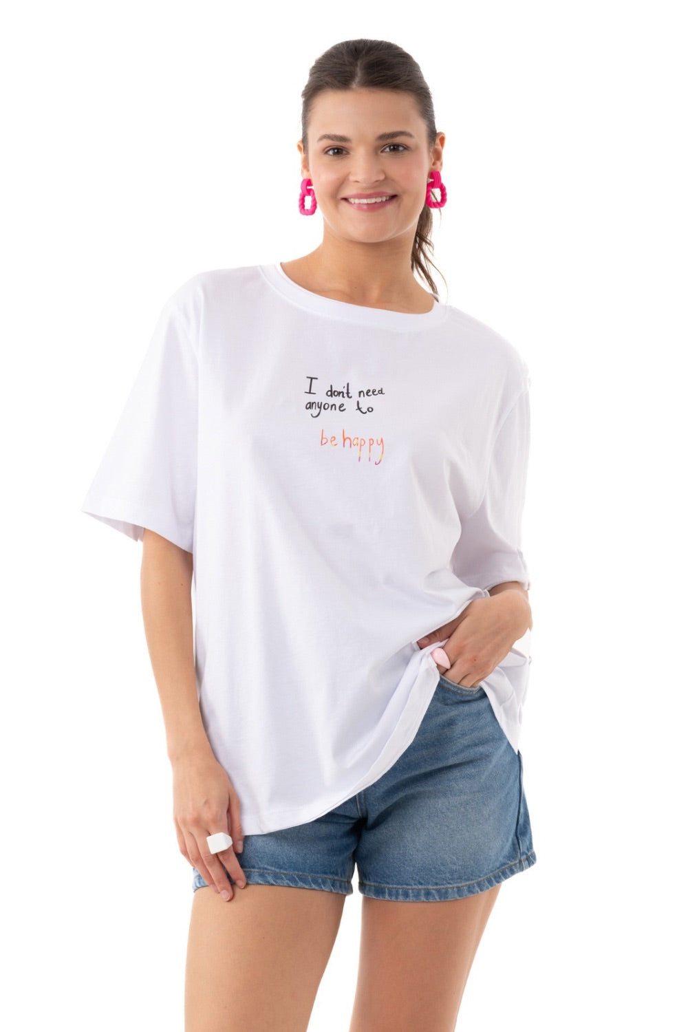 Be Happy Overisize Beyaz T-shirt - 0