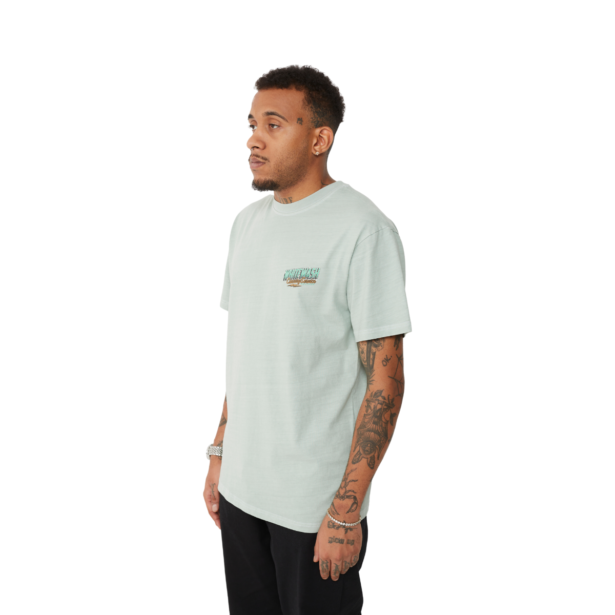 Whitewash Pale Green Regular Fit T-Shirt - 2