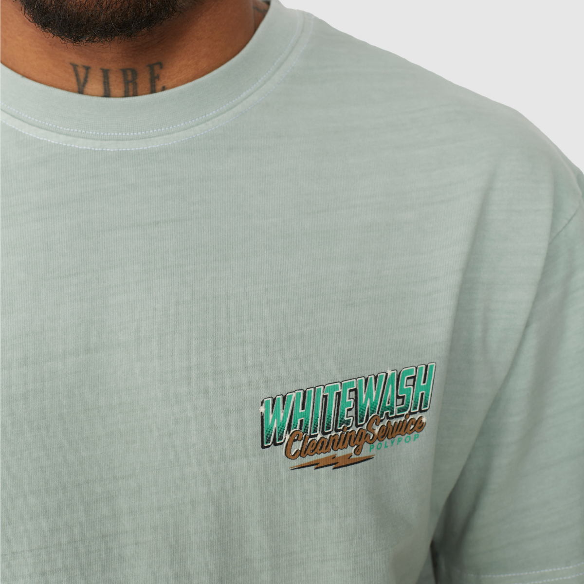 Whitewash Pale Green Regular Fit T-Shirt - 3