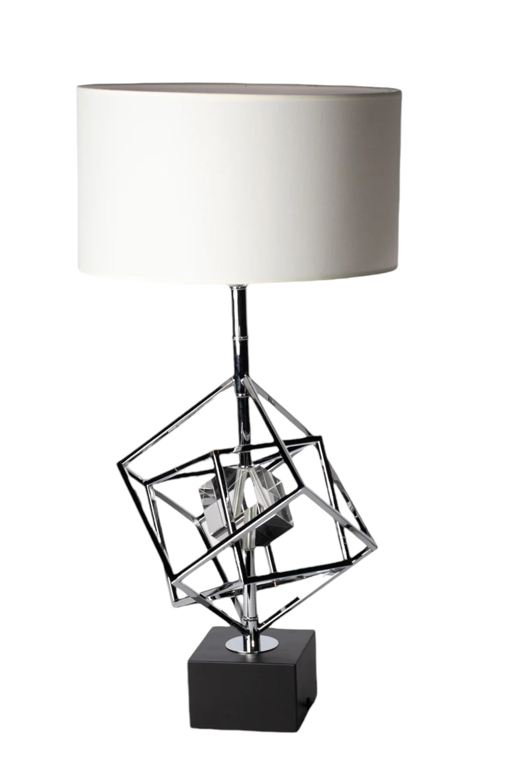 Ponet Maison-Beyaz Başlıklı Kristal Küp Detaylı Gümüş Abajur-Dekoratif Aydınlatma-1-Milagron.com