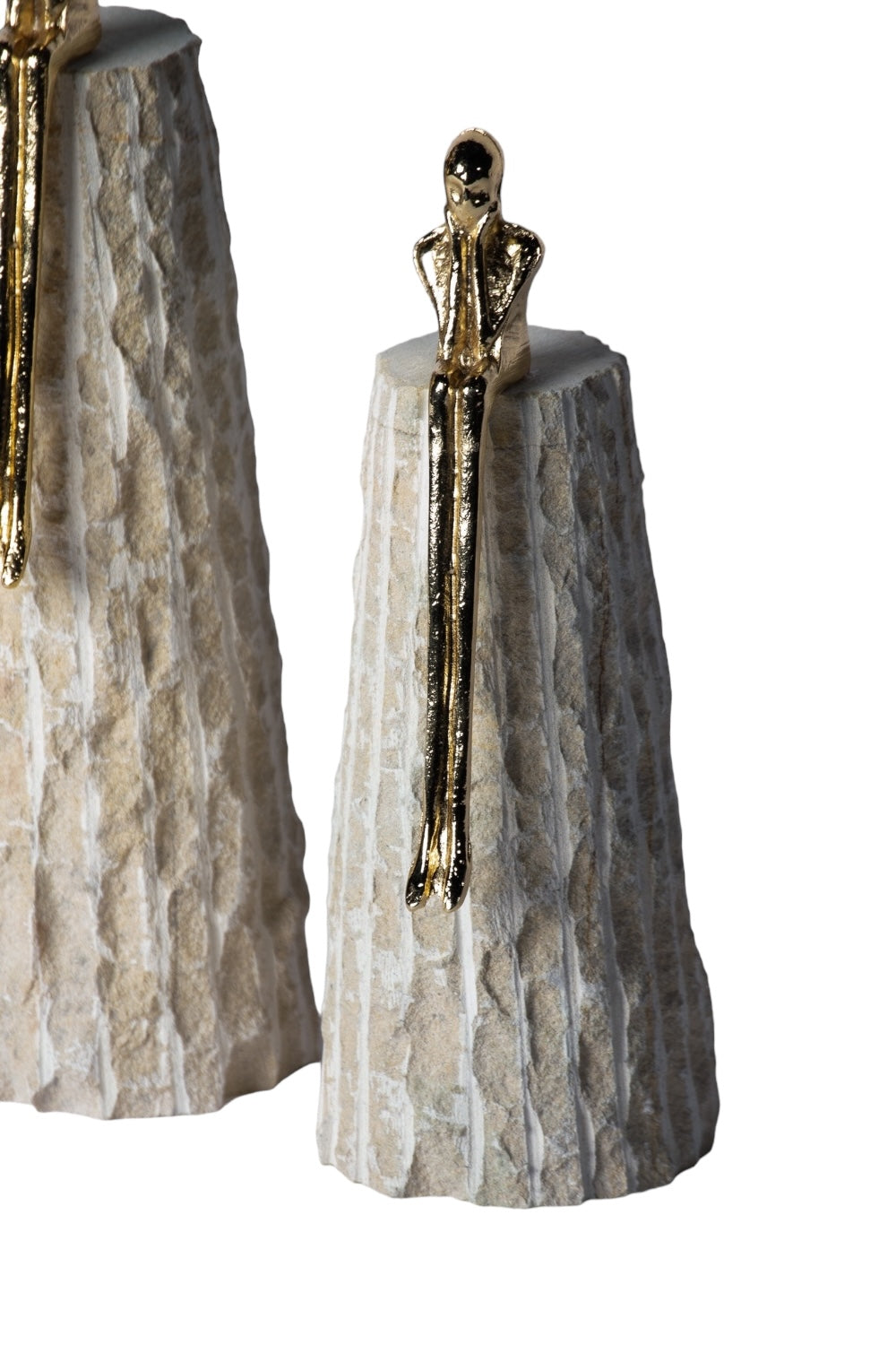 Ponet Maison-Krem Doğal Taş Üstü 2'li Pirinç Oturan Adam Dekoratif Obje-Heykel-2-Milagron.com