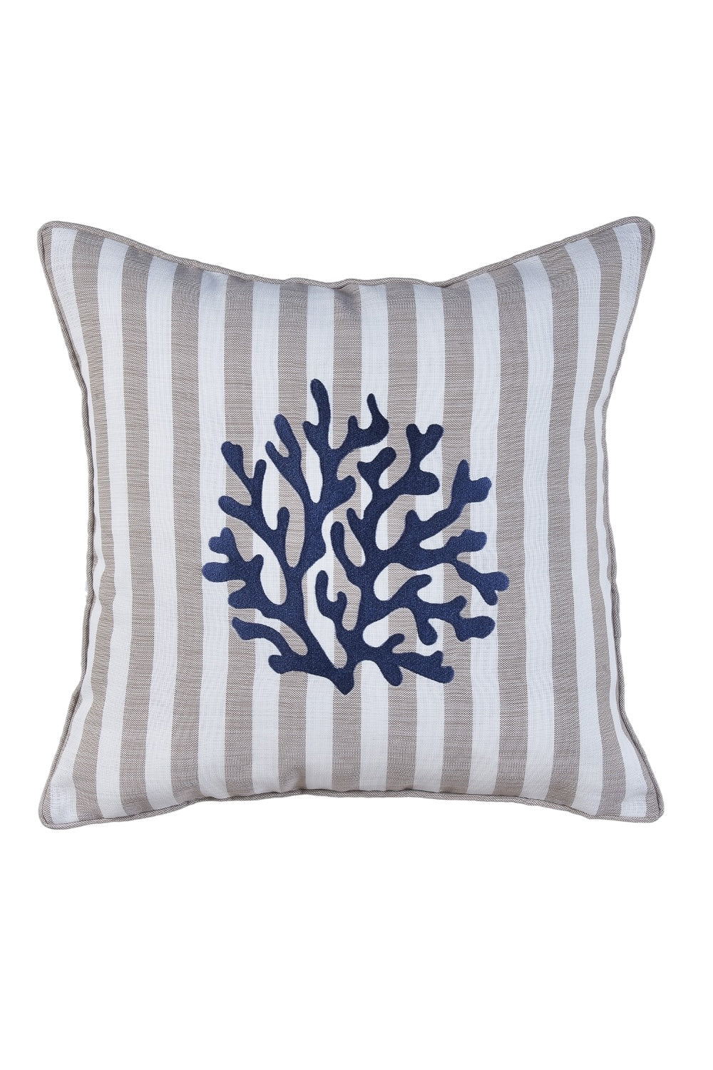 Ponet Maison-Ocean Serisi Lacivert & Keten Çizgili Mercan Desenli Keten Kırlent-Kırlent-1-Milagron.com