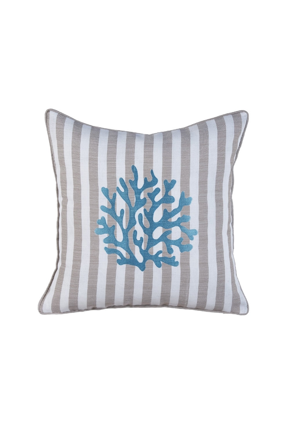 Ponet Maison-Ocean Serisi Turkuaz & Keten Çizgili Mercan Desenli Keten Kırlent-Kırlent-1-Milagron.com