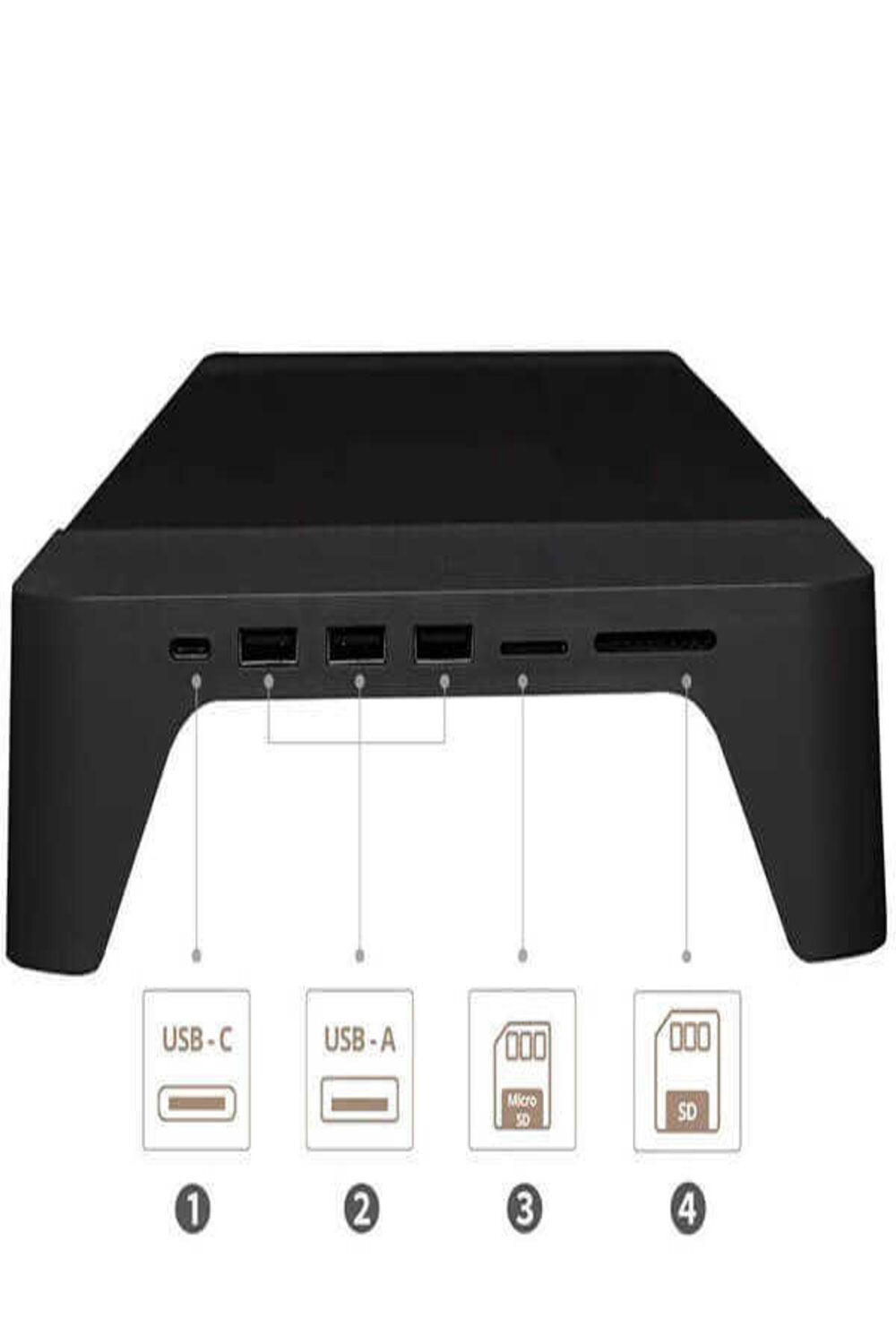 Pout-Eyes 8 Black Hızlı Wireless Şarj Hazneli - USB SD Kart HUB Çoklayıcılı Monitör Stand-Laptop Standı-2-Milagron.com