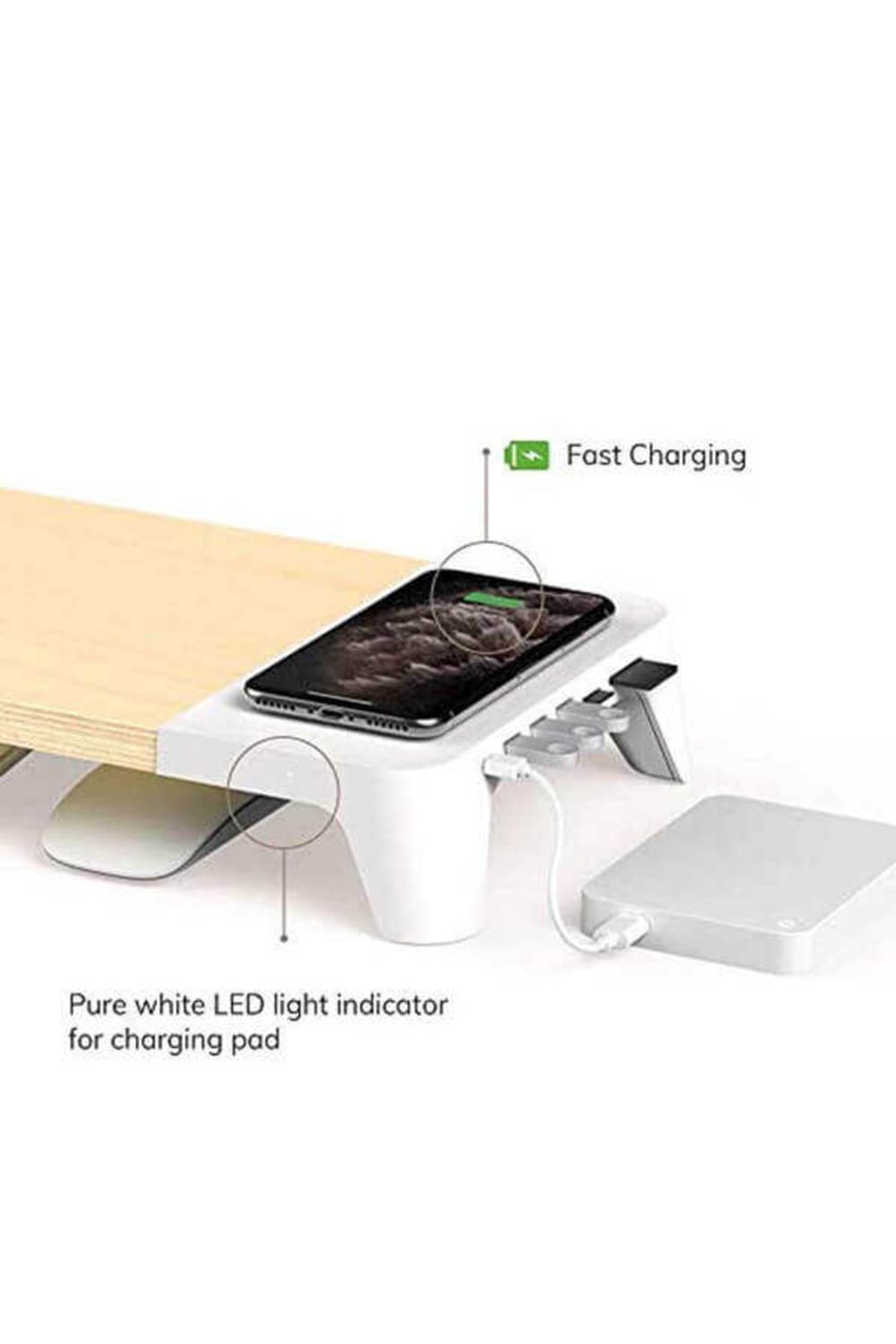 Pout-Eyes 8 White Hızlı Wireless Şarj Hazneli - USB SD Kart HUB Çoklayıcılı Monitör Stand-Ekran Yükseltici-4-Milagron.com