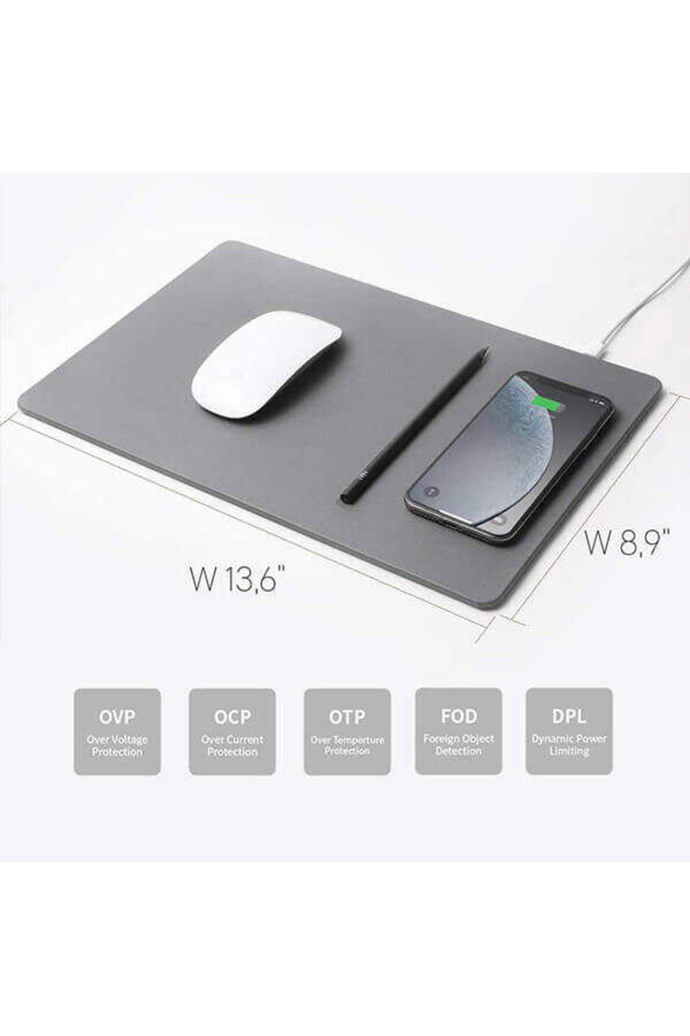 Pout-Hands 3 Pro Dusty Gray Wireless Şarjlı Mouse Pad - Fast Charging-Mouse Pad-2-Milagron.com