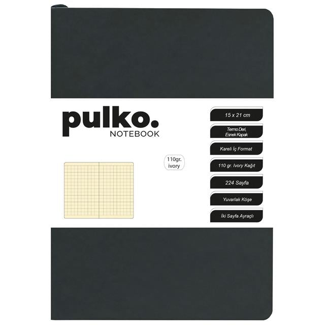 Pulko-Defter 110gr Ivory Kağıt, A5, Termo Deri, 224 Sayfa, Kareli, 047, Siyah-Kareli-1-Milagron.com