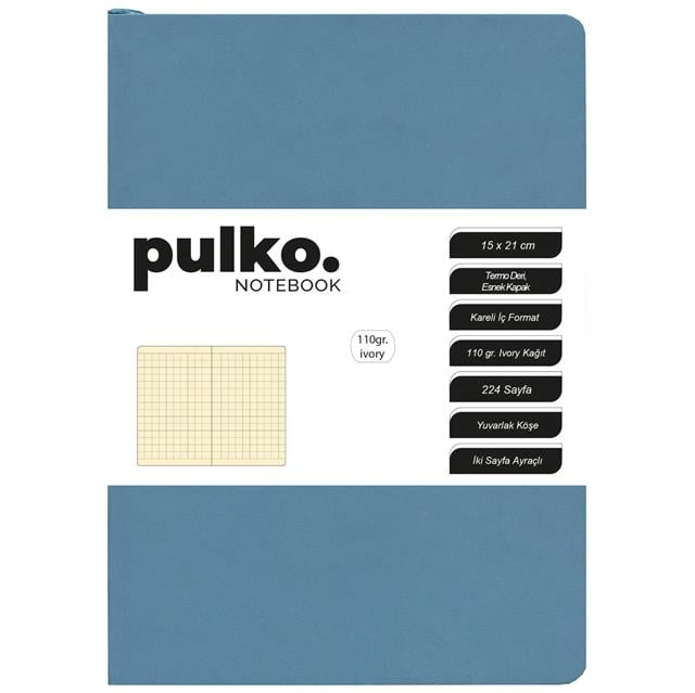 Pulko-Defter 110gr Ivory Kağıt, A5, Termo Deri, 224 Sayfa, Kareli, 047, Turkuaz-Kareli-1-Milagron.com