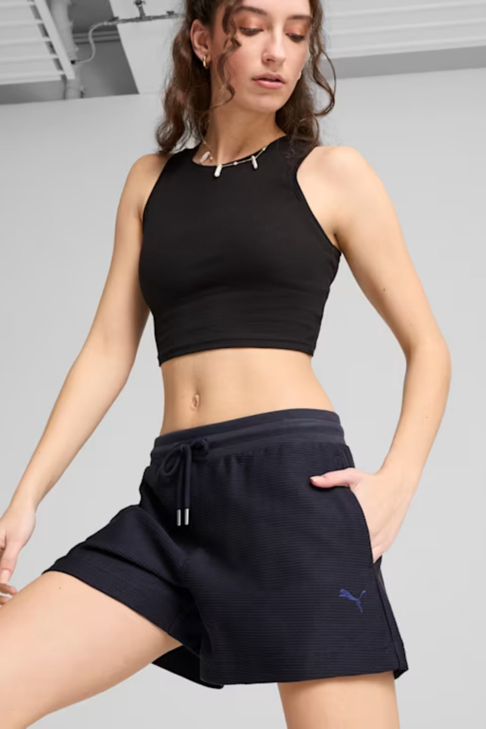 Puma-PREMIUM ESS A-Line Shorts 4 Jacquard New Navy-Şort-3-Milagron.com