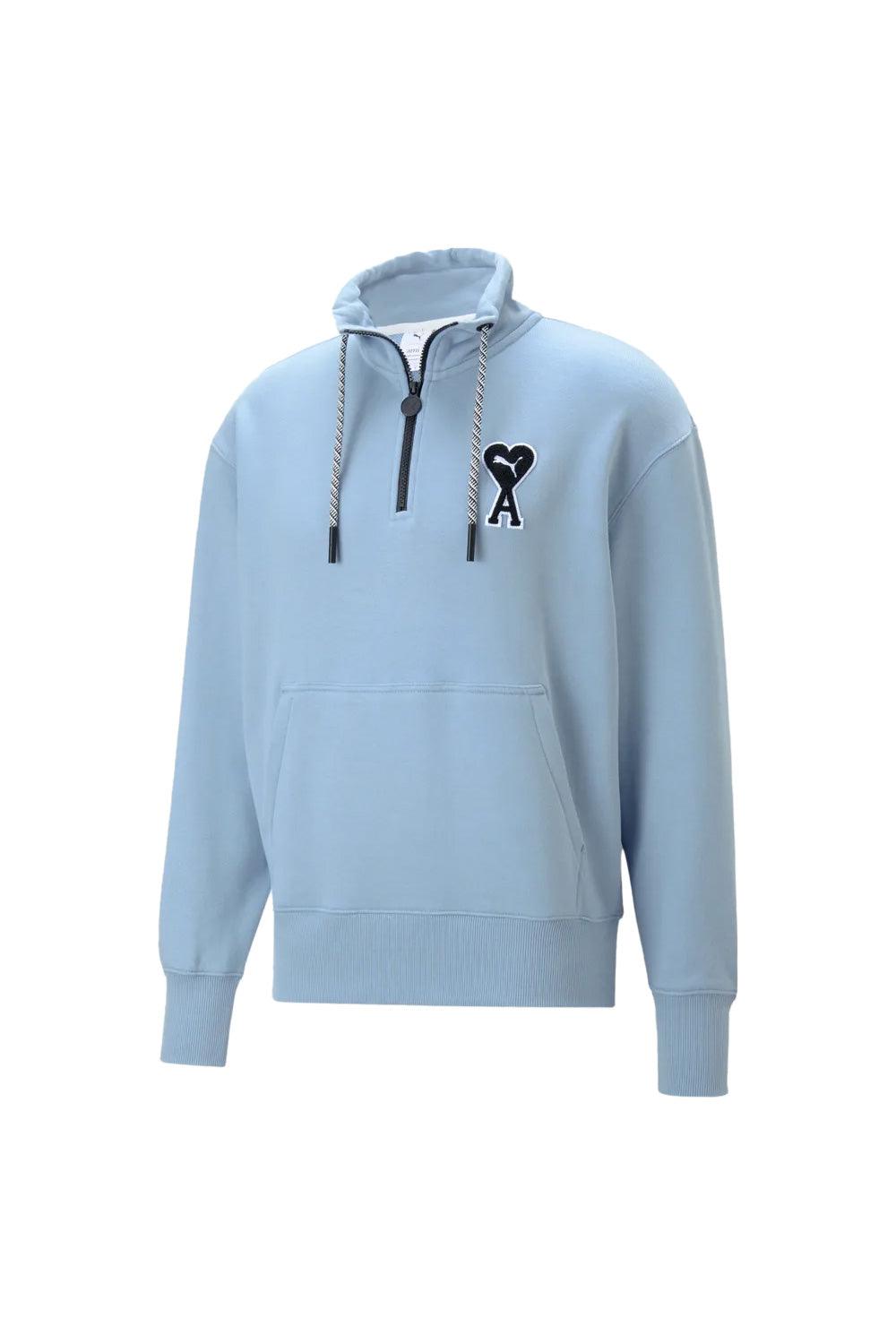 Puma-PUMA x AMI Half-Zip Sweatshirt Faded Denim-Sweatshirts & Hoodies-1-Milagron.com