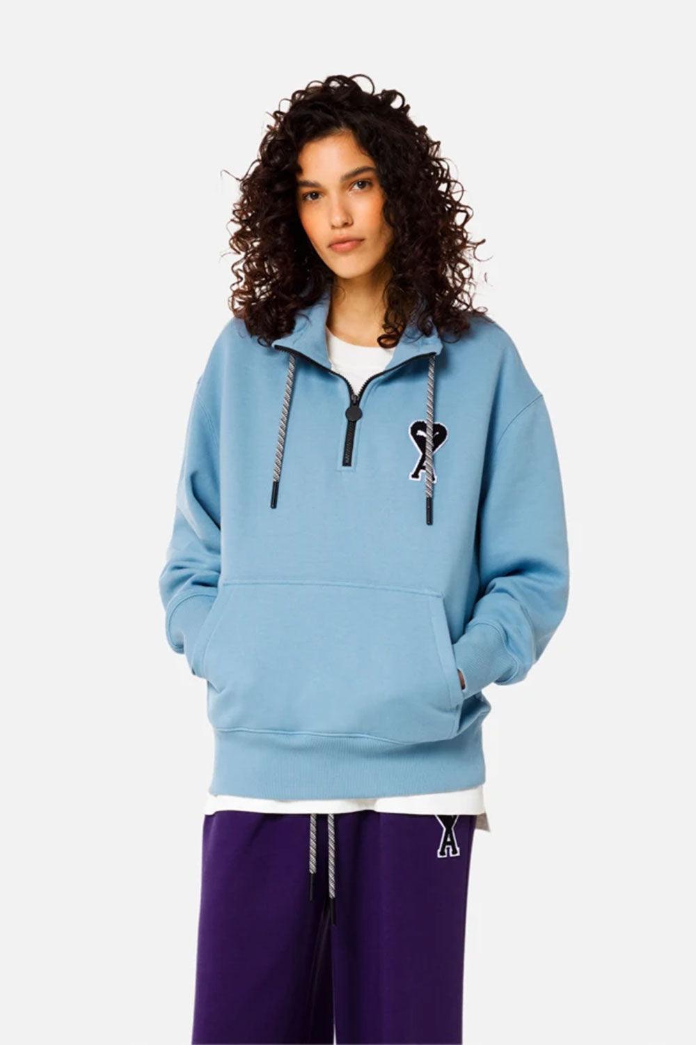 Puma-PUMA x AMI Half-Zip Sweatshirt Faded Denim-Sweatshirts & Hoodies-2-Milagron.com