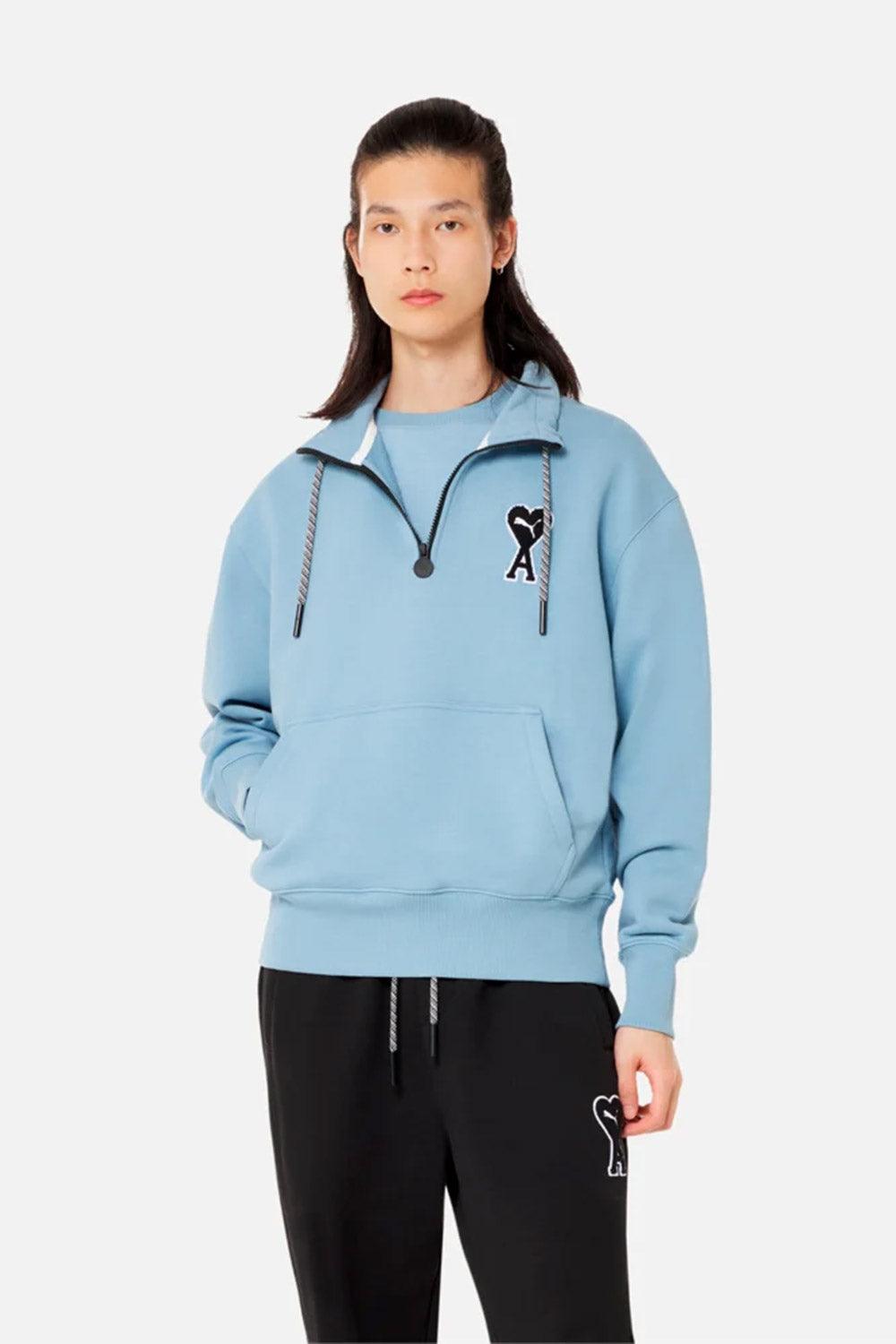 Puma-PUMA x AMI Half-Zip Sweatshirt Faded Denim-Sweatshirts & Hoodies-3-Milagron.com