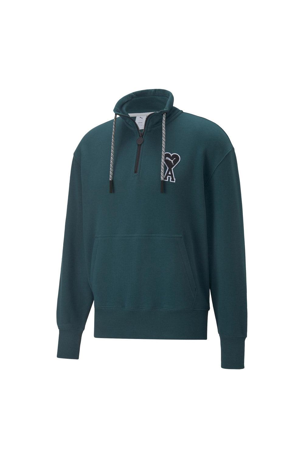 Puma-PUMA x AMI Half-Zip Sweatshirt Varsity Green-Sweatshirts & Hoodies-1-Milagron.com