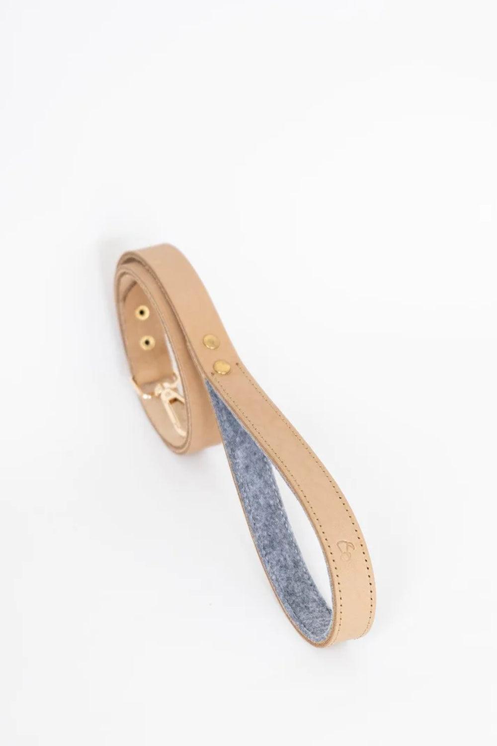 Pups & Itchy-Deri Köpek Gezdirme Kayışı - Beige-Köpek-2-Milagron.com