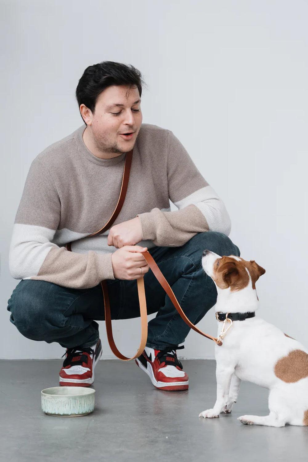 Pups & Itchy-Hands-Free Gezdirme Kayışı - Konyak-Köpek-1-Milagron.com