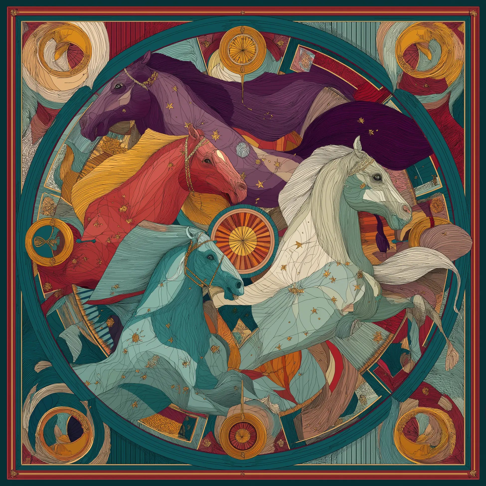 Celestial Steeds İpek Fular