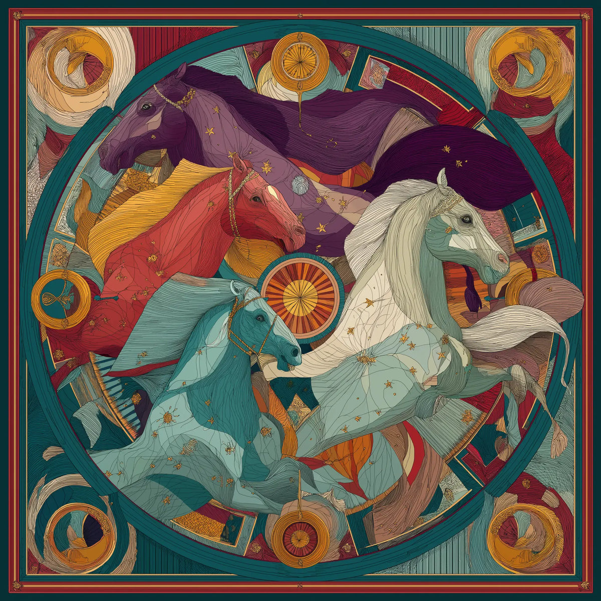 Pure Paris-Celestial Steeds İpek Fular-Şal & Fular-1-Milagron.com