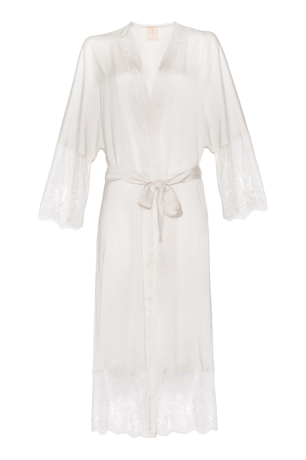 Pure Paris-Claire İpek Saten Uzun Dantelli Sabahlık - Ekru-Sabahlık-1-Milagron.com