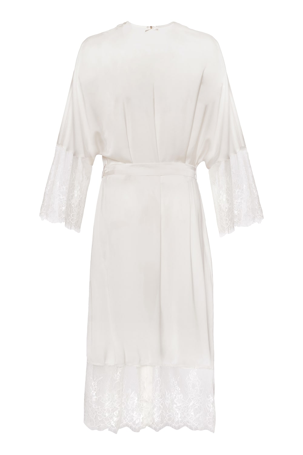 Pure Paris-Claire İpek Saten Uzun Dantelli Sabahlık - Ekru-Sabahlık-2-Milagron.com