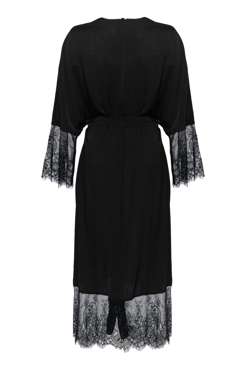 Pure Paris-Claire İpek Saten Uzun Dantelli Sabahlık - Siyah-Sabahlık-2-Milagron.com