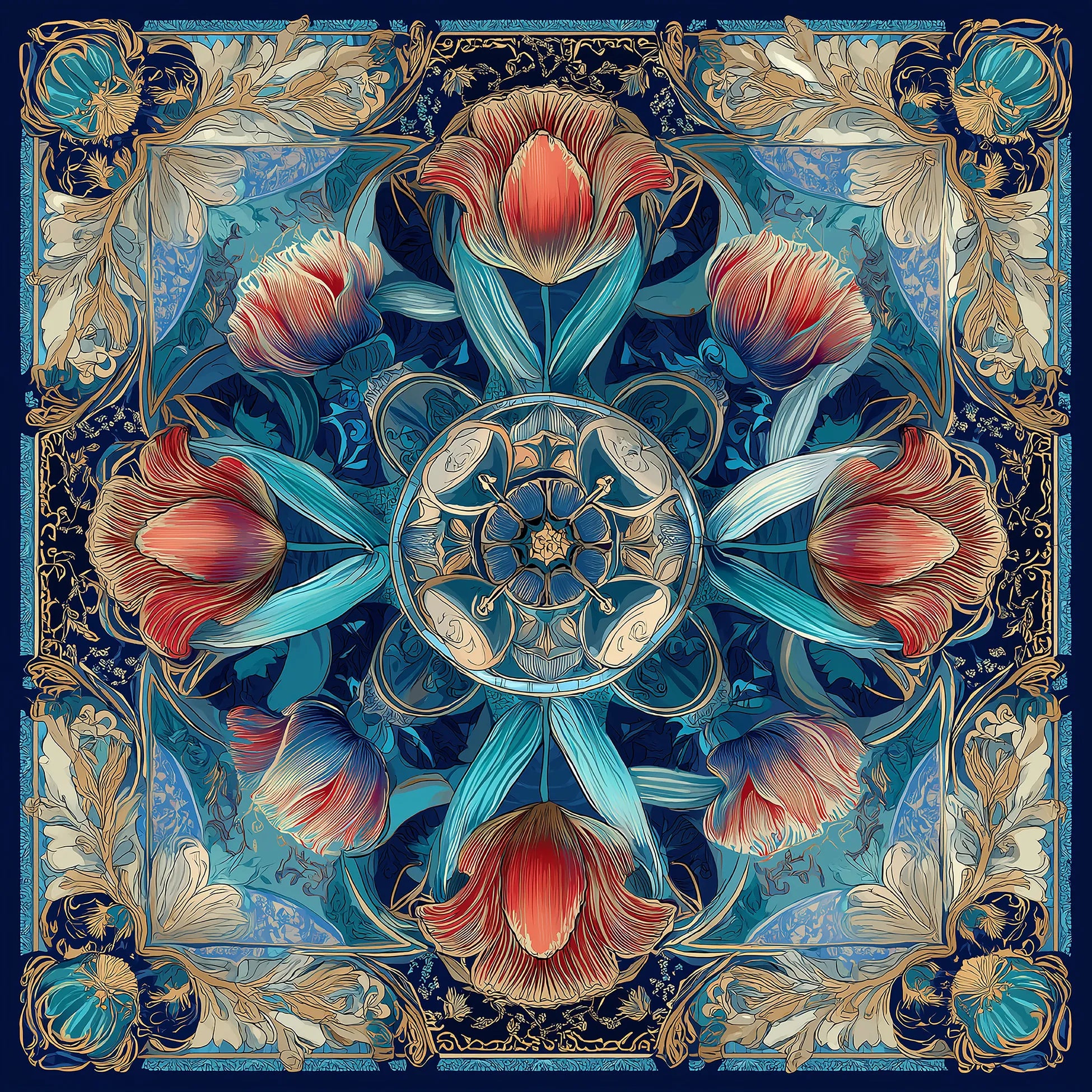 Fleur Rubis İpek Fular