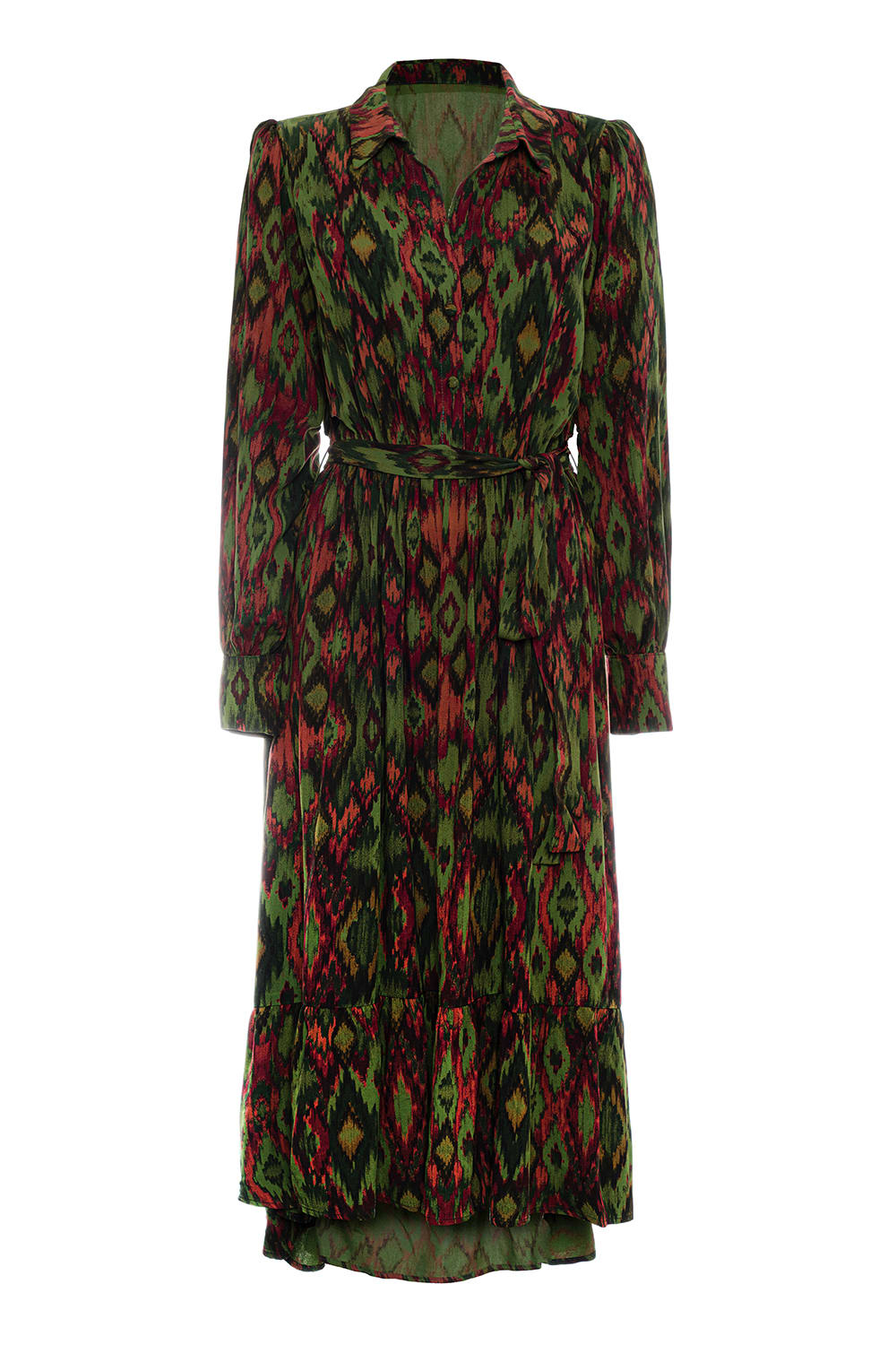 Pure Paris-İkat Uzun Elbise - Haki-Elbise-1-Milagron.com