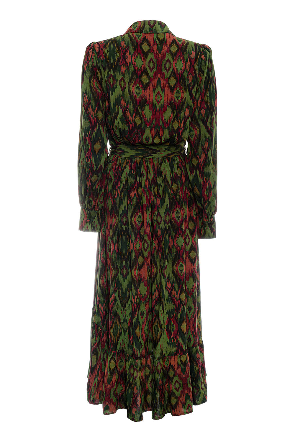 Pure Paris-İkat Uzun Elbise - Haki-Elbise-2-Milagron.com