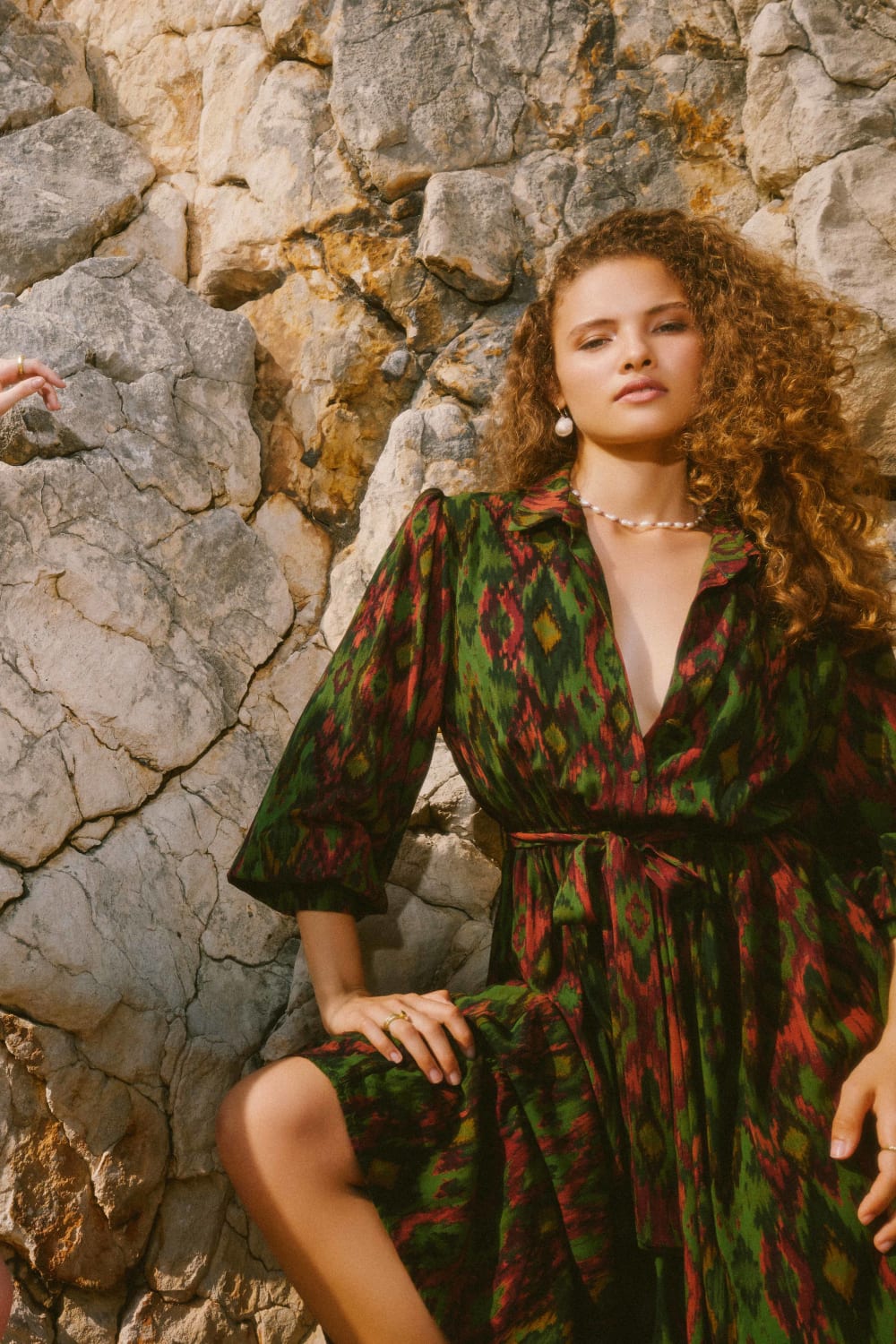 Pure Paris-İkat Uzun Elbise - Haki-Elbise-3-Milagron.com