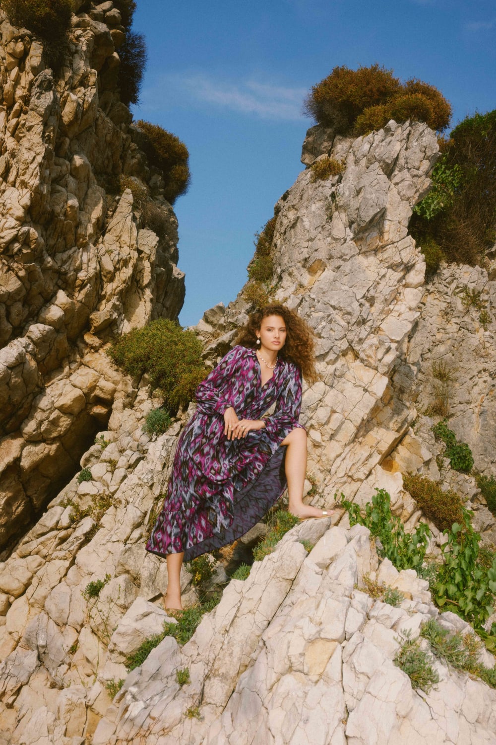 Pure Paris-İkat Uzun Elbise - Mor-Elbise-3-Milagron.com