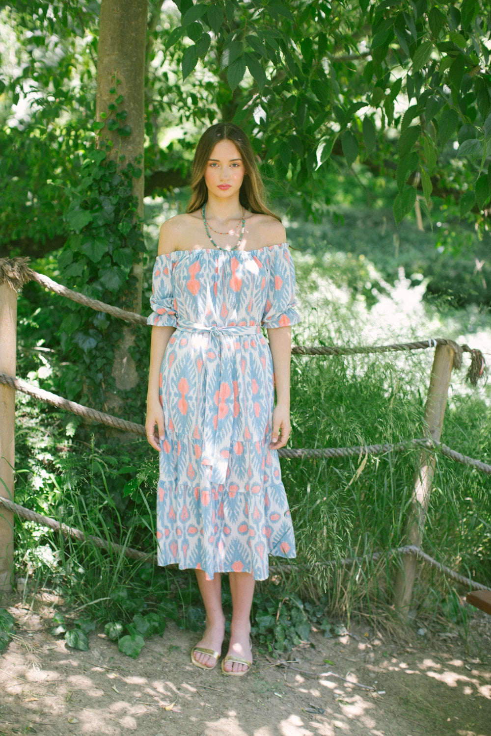 Patmos Düşük Omuzlu Keten Elbise