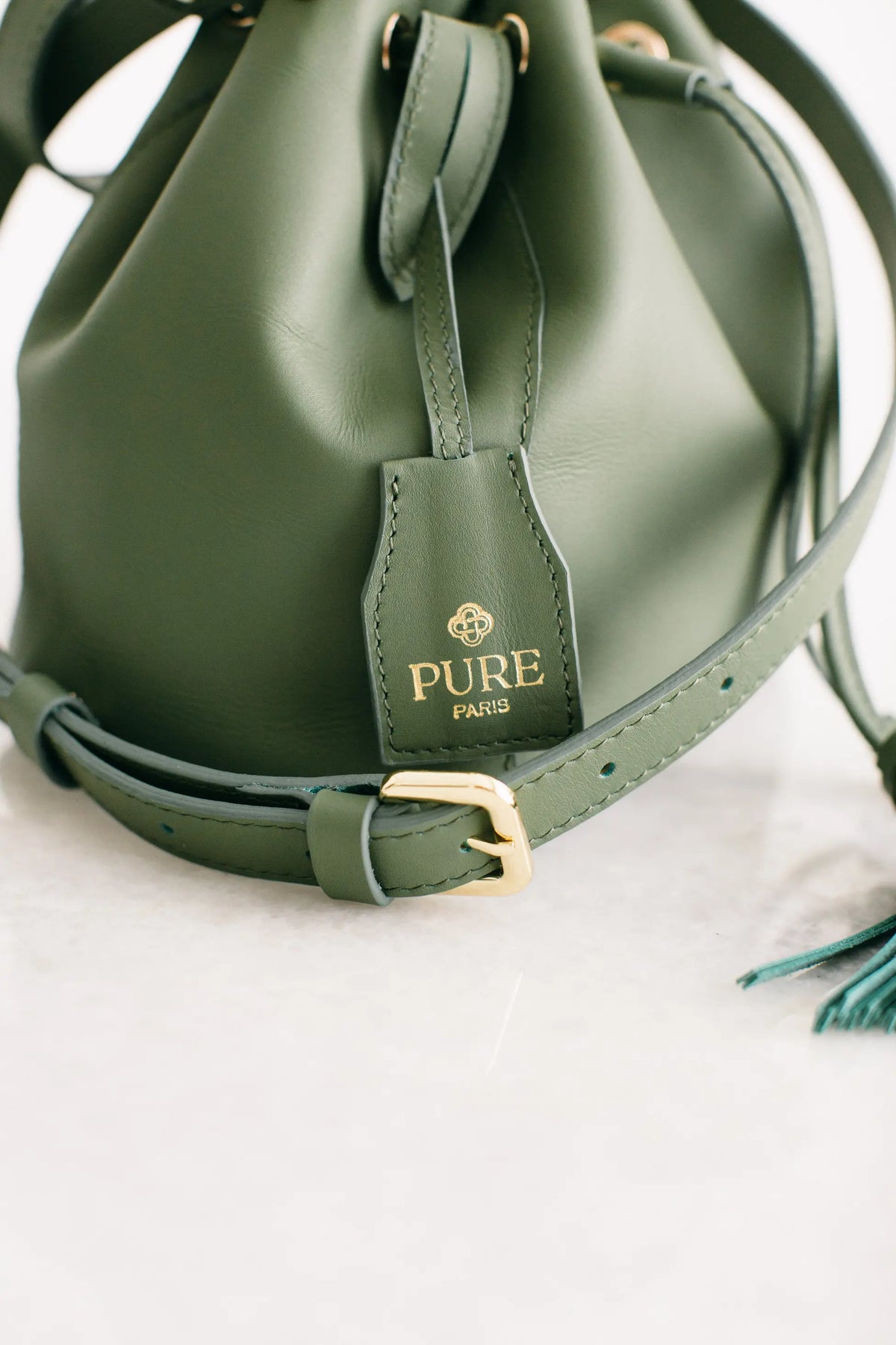 Pure Paris-Petit Bonbon Hakiki Deri Bucket Çanta, Haki Yeşil-Omuz Çantası-9-Milagron.com