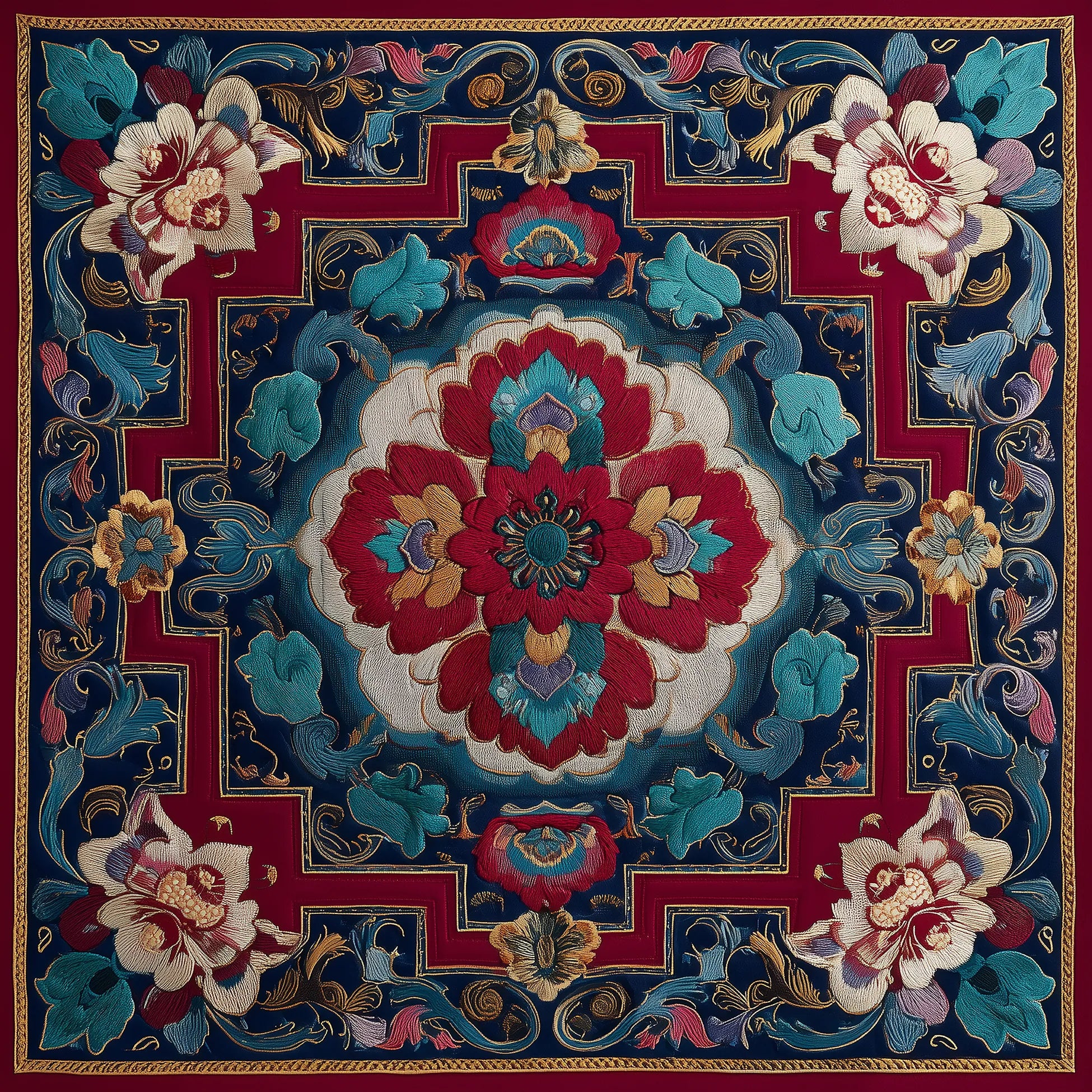 Red Suzani İpek Fular