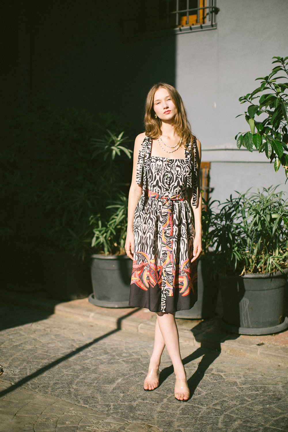 Pure Paris-Safari Askılı Keten Midi Elbise-Elbise-2-Milagron.com