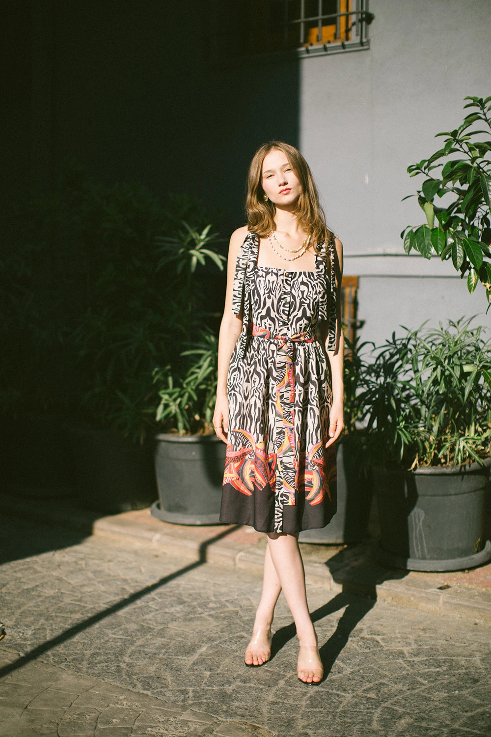 Safari Askılı Keten Midi Elbise