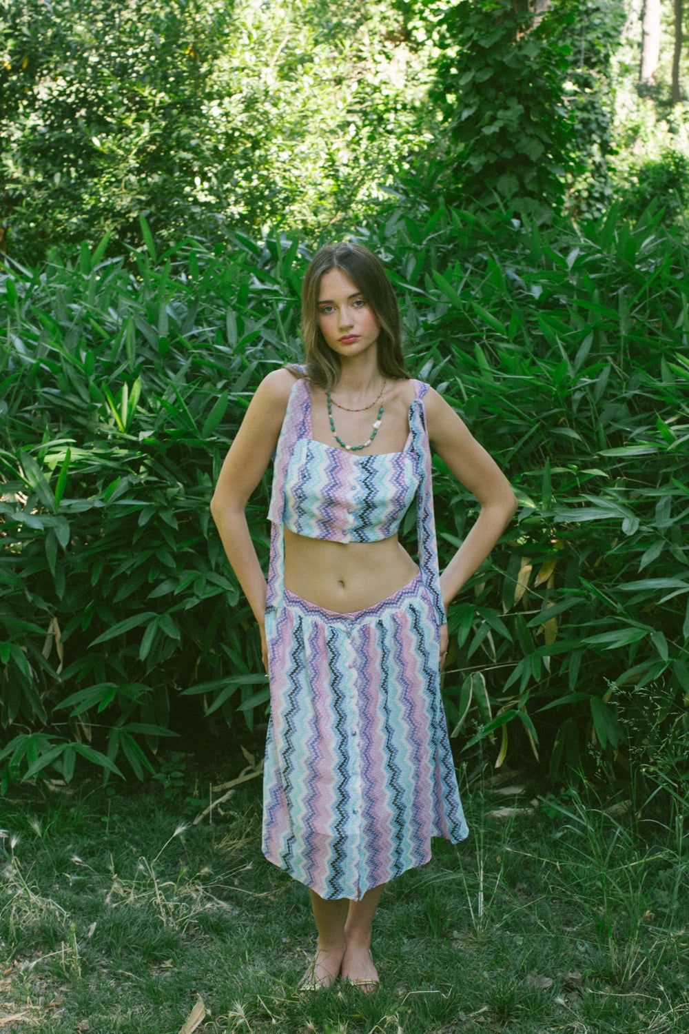 Skala Örgü Büstiyer Ve Midi Etek Takım