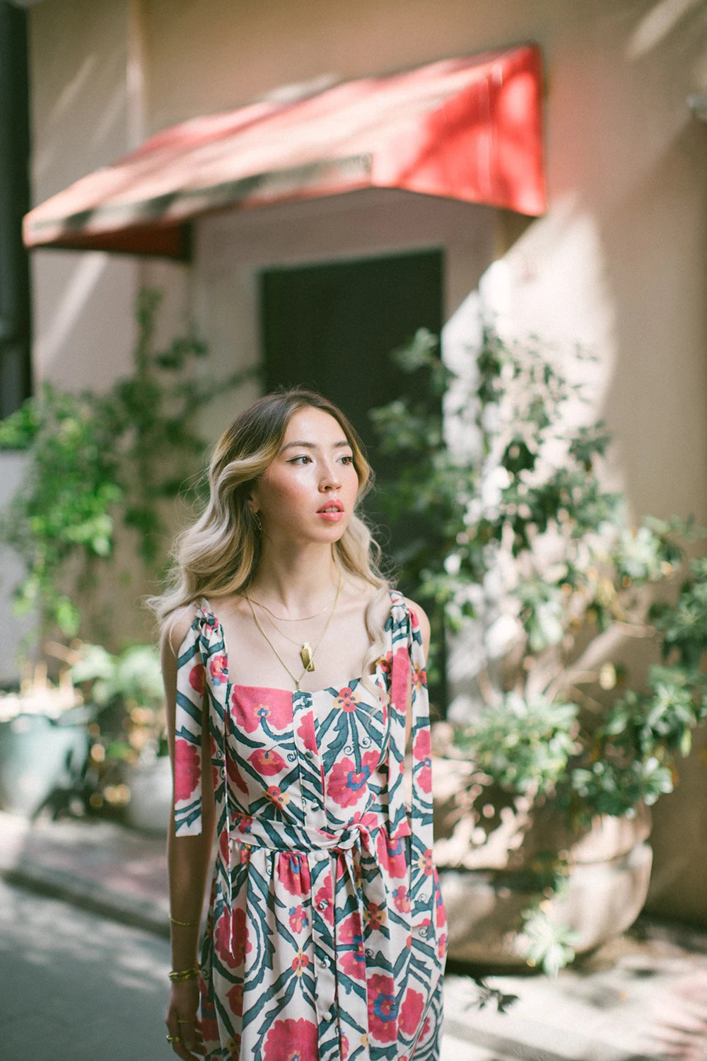 Pure Paris-Vintage Suzani Askılı Keten Midi Elbise – Pembe-Elbise-1-Milagron.com